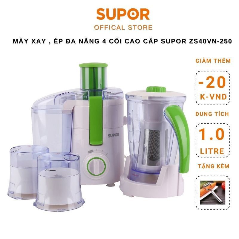 Máy xay ép đa năng 4 cối Supor kèm cối lọc bã hàng chính hãng bảo hành 12 tháng ZS40VN-250