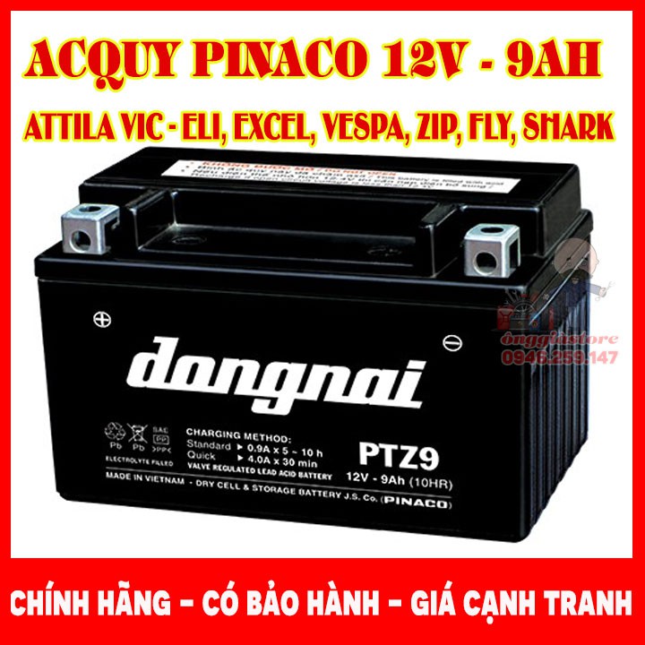 Ắc quy xe Attila, Spacy PTX9L, ắc quy Đồng Nai BH 6T chính hãng PT70