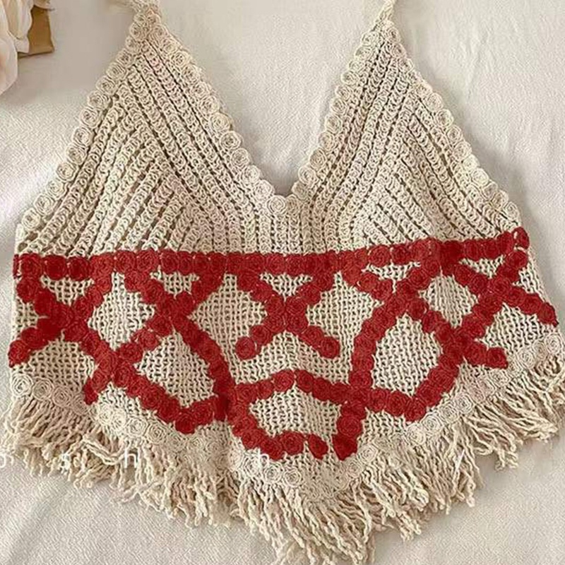 Áo croptop hai dây cổ chữ V sâu họa tiết kẻ sọc phong cách boho quyến rũ cho nữ