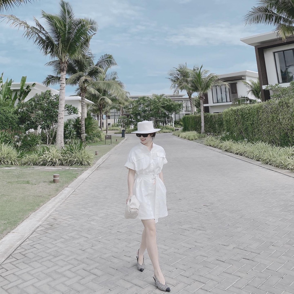 ☘️ VÁY SƠ MI TRẮNG CỔ TẦU CÚC BỌC ĐAI EO 🌷{Mini House}