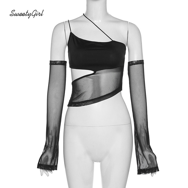 Áo Croptop Sát Nách Vải Lưới Màu Trơn Thời Trang Quyến Rũ 2022 Cho Nữ