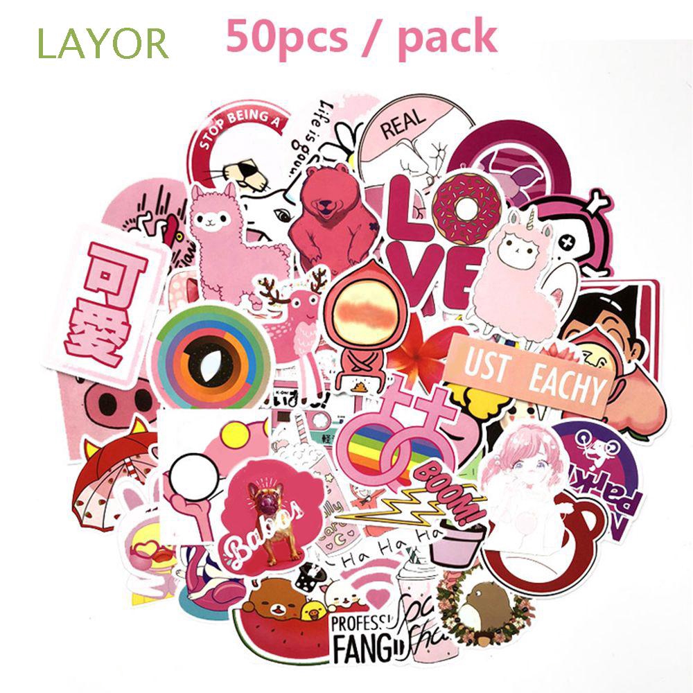 Set 50 decal bằng vinyl PVC kiểu hoạt hình dễ thương tự trang trí laptop vali