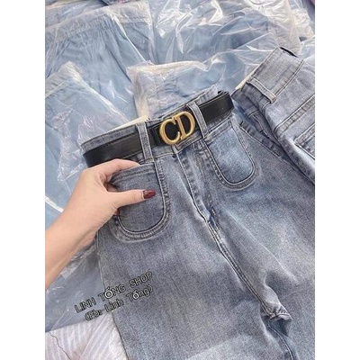 Quần Jeans nữ cạp cao túi chìm cắt gấu