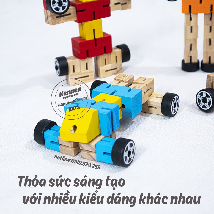 Robot biến đổi thông minh sang ôtô, robot, tàu chiến bằng gỗ an toàn cho bé