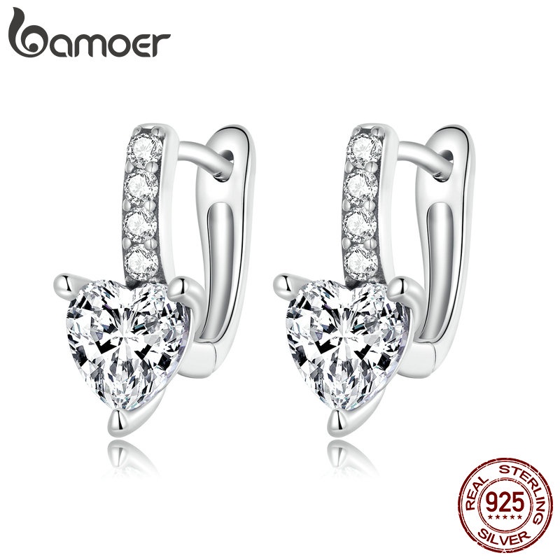 Bông tai BAMOER bạc 925 hình trái tim thời trang