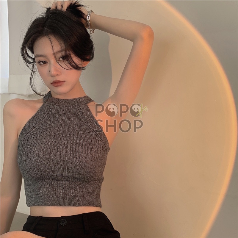 Áo ba lỗ croptop năng động trẻ chung chất len tăm thoáng mát