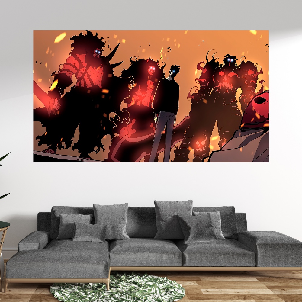 Tranh vải Solo Leveling treo tường trang trí phòng ngủ, thảm canvas decor theo chủ đề anime, lofi, chill