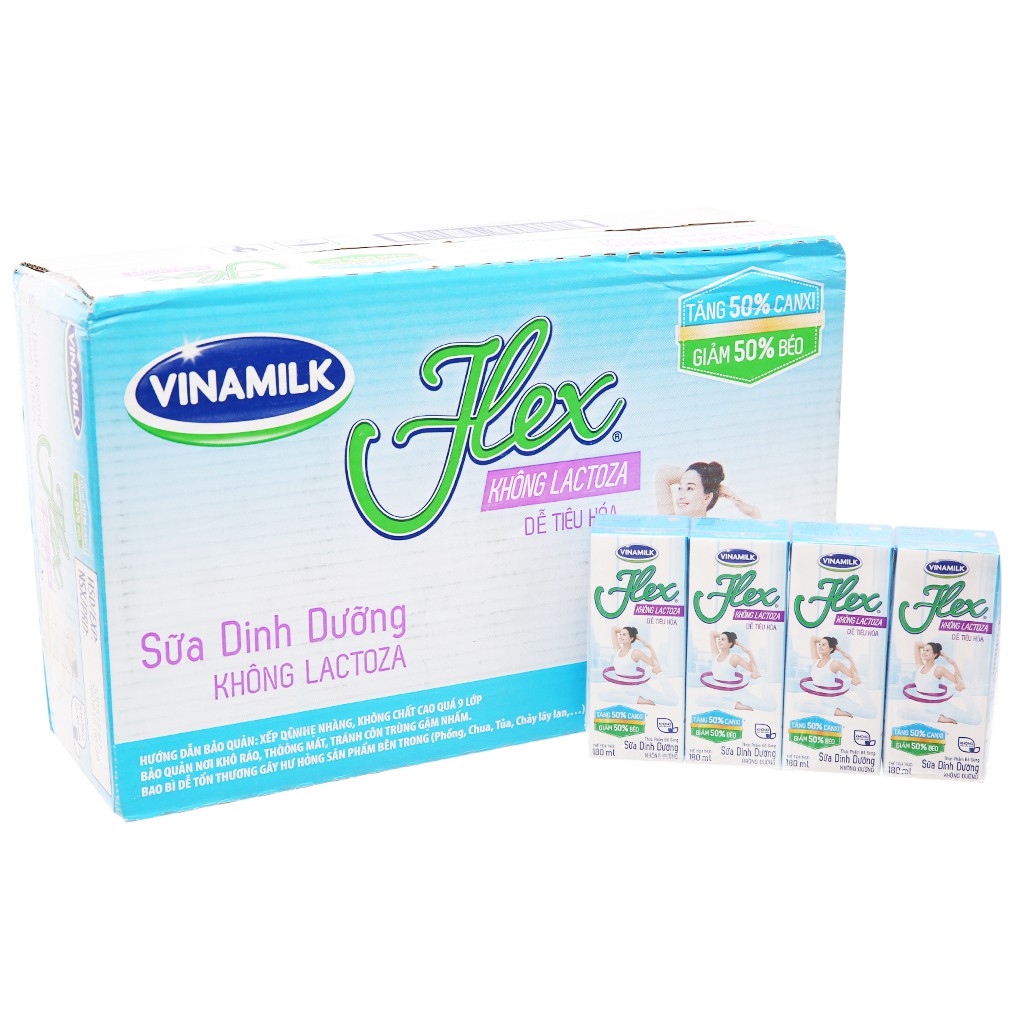 Thùng 48 hộp Sữa Vinamilk Flex không đường không Lactoza 180ml