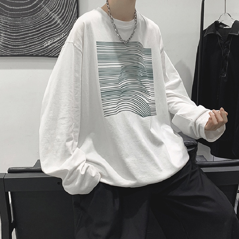 Áo Thun Tay Dài Dáng Rộng In Chữ Phong Cách Hip Hop Đường Phố Hàn Quốc Thời Trang Cho Nam size M-5XL