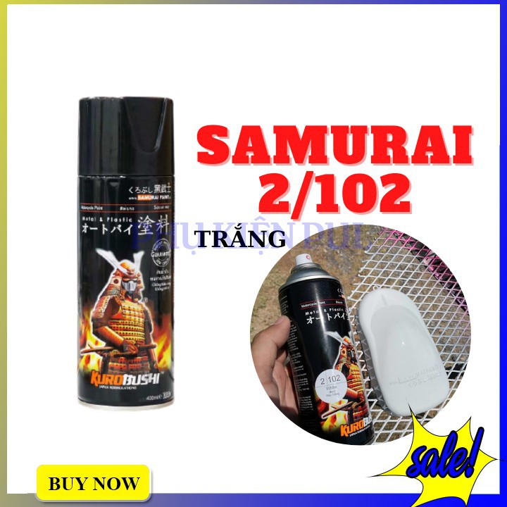 Combo 3 sơn Samurai màu trắng (gồm 2/102 - UCH210 - K1K - Giấy nhám P800)