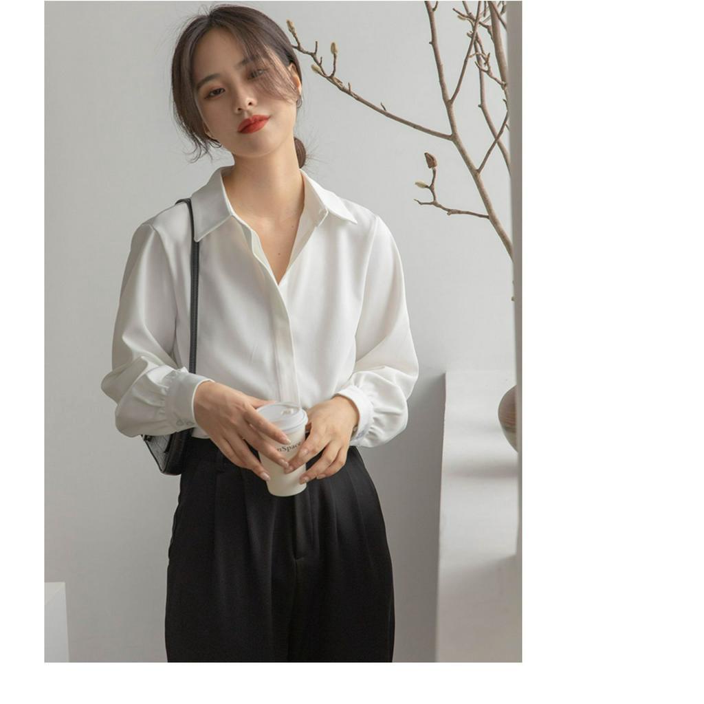 Áo sơ mi nữ dài tay form rộng cổ tay bo phồng tiểu thư thanh lịch áo sơ mi nữ chất liệu lụa cao cấp mềm mịn thoáng mát