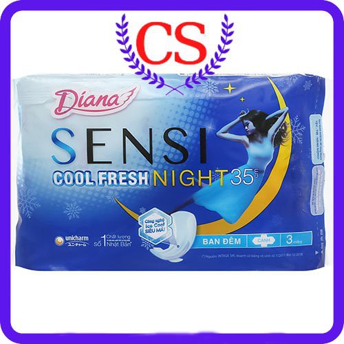 Combo 03 gói Băng vệ sinh ban đêm Diana Sensi Cool Mát Lạnh Night 35cm(1 gói 3 miếng)