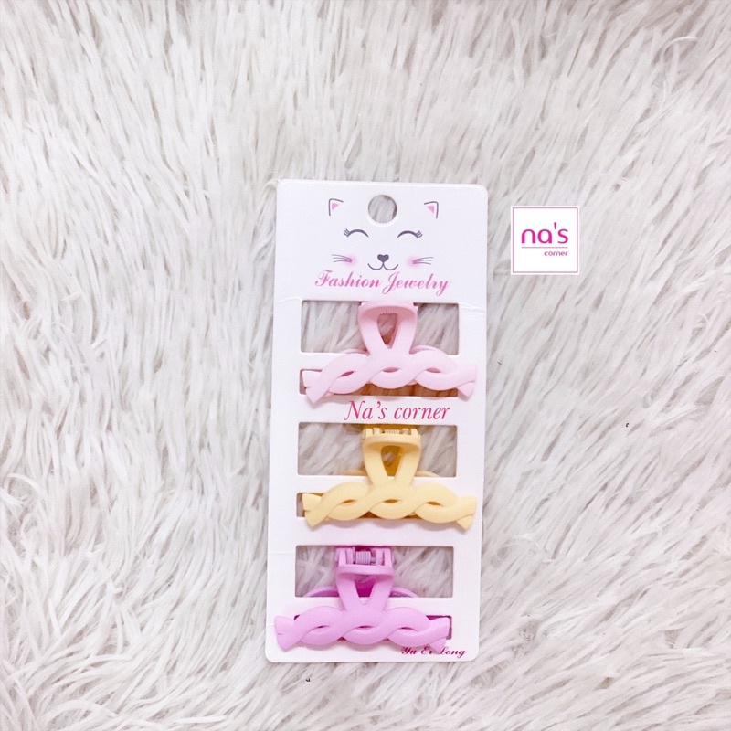 Bộ 3 kẹp tóc gấp tóc gắp càng cua 7 răng nhỏ nhựa mịn đẹp vintage