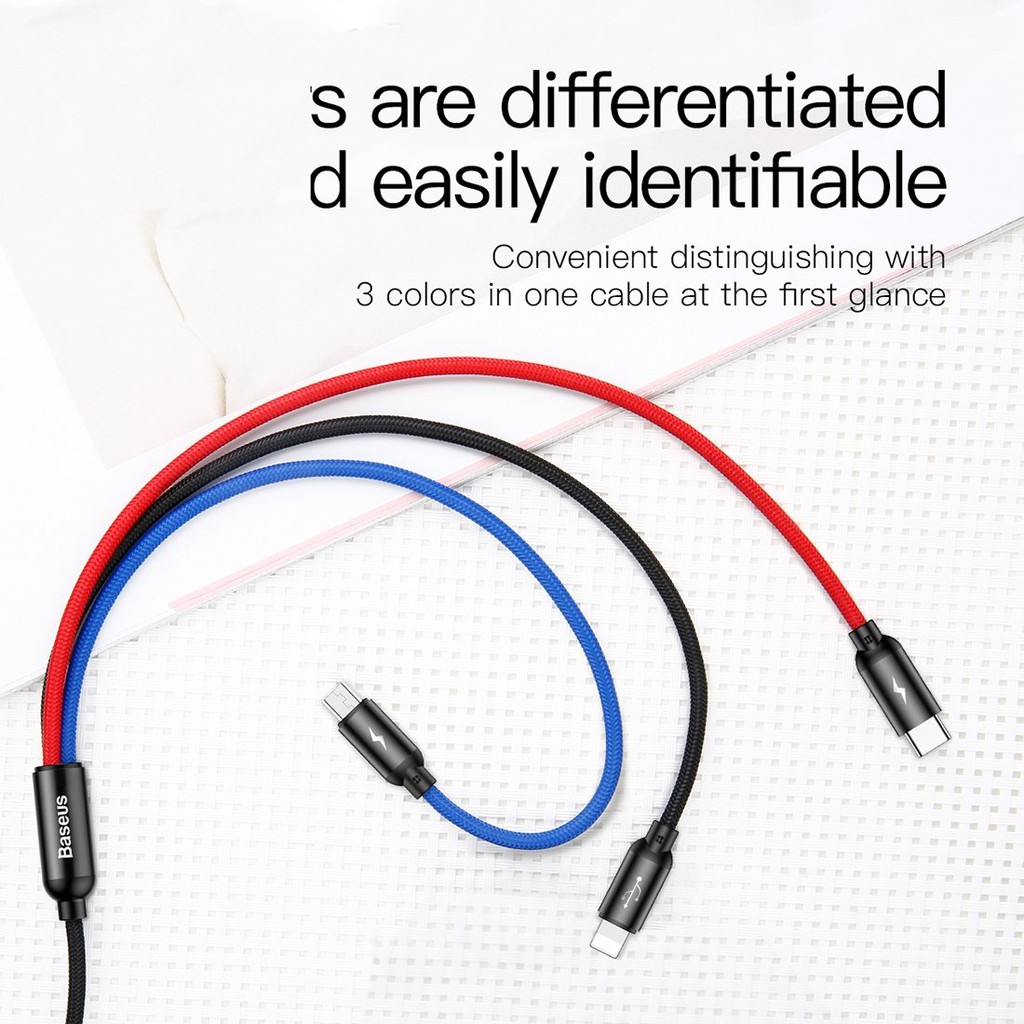Dây sạc 3 đầu Baseus - cáp sạc nhanh 3 in 1 Iphone- micro- type C Baseus