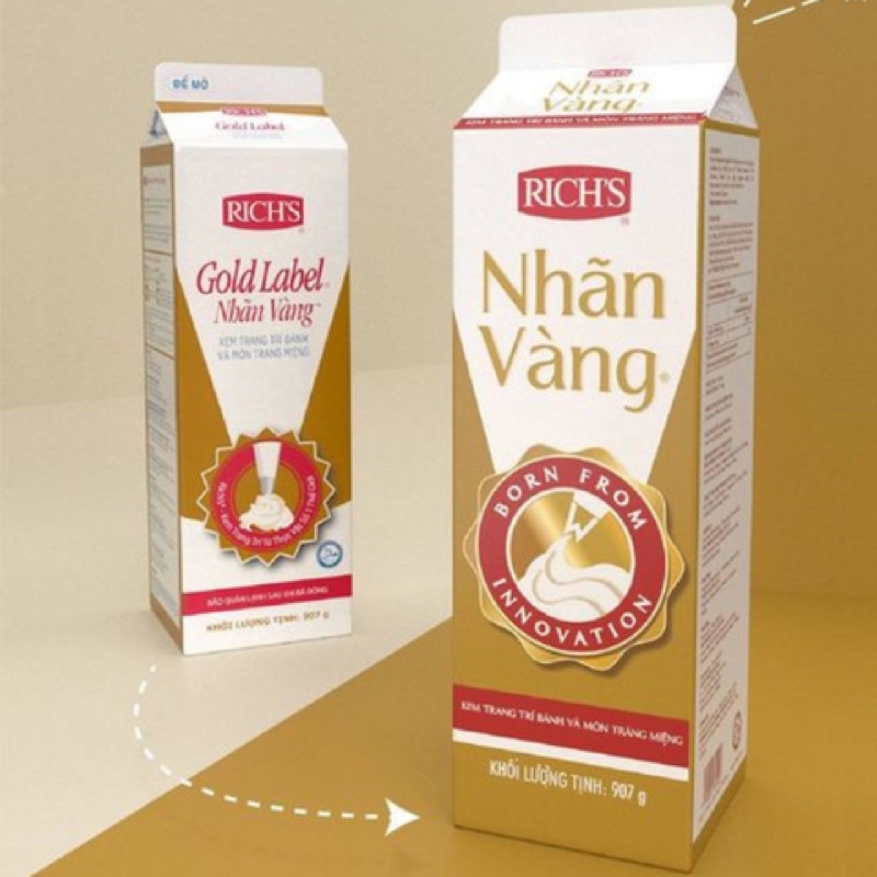 Kem Gold Label Whip Topping nguyên liệu trang trí bánh và pha trà sữa 454g/907g