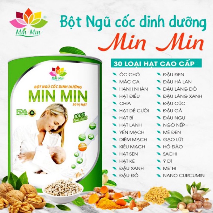 Ngũ Cốc Lợi Sữa Min Min Cho Mẹ Sau Sinh, Ngũ Cốc Dinh Dưỡng Giúp Con Tăng Cân Lợi Sữa Me(Loại Xanh 30 Hạt 1kg )