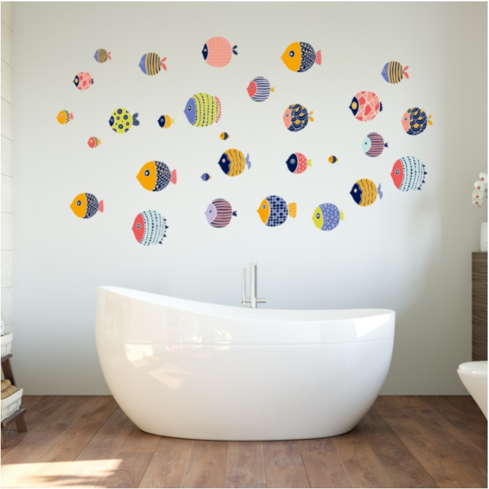 Decal dán tường ĐÀN CÁ SẮC MÀU  - Trang trí phòng bé