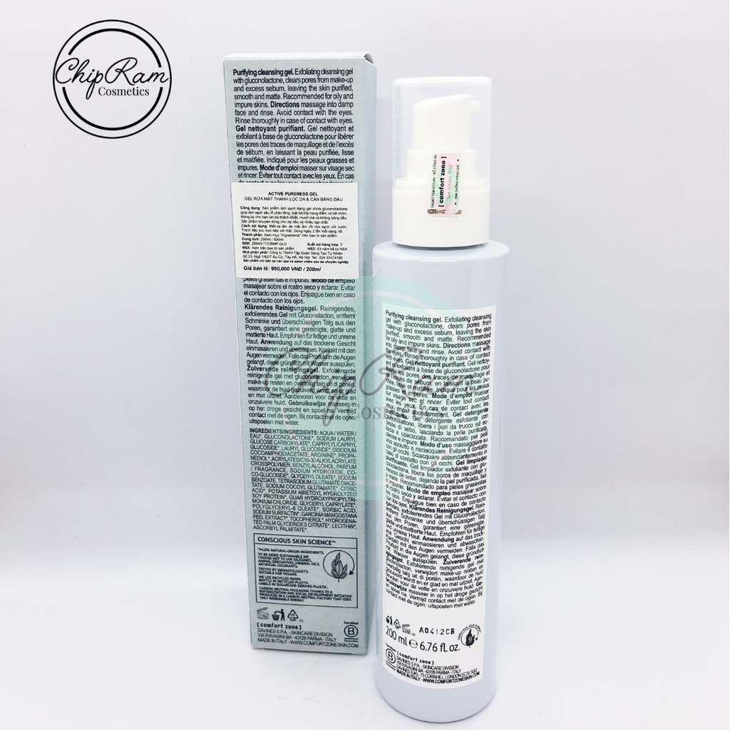 SỬA RỬA MẶT COMFORTZONE ACTIVE PURENESS GEL CHO DA THIÊN DẦU 200ML