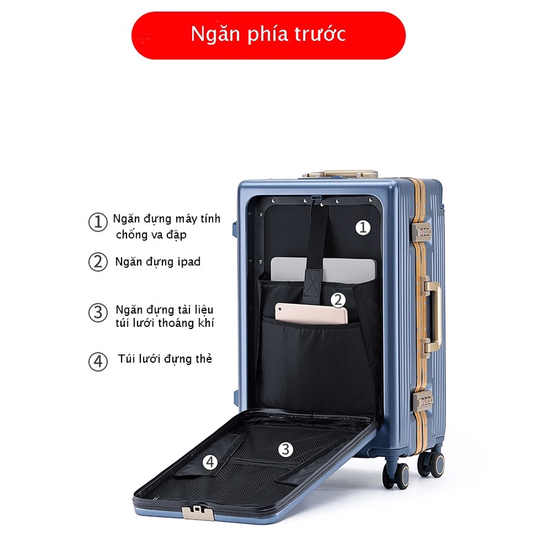 FREESHIP  Vali khoá sập viền nhôm cao cấp kèm ổ sạc, móc treo đồ nhập khẩu Hàn Quốc TRESETTE TSL 3033