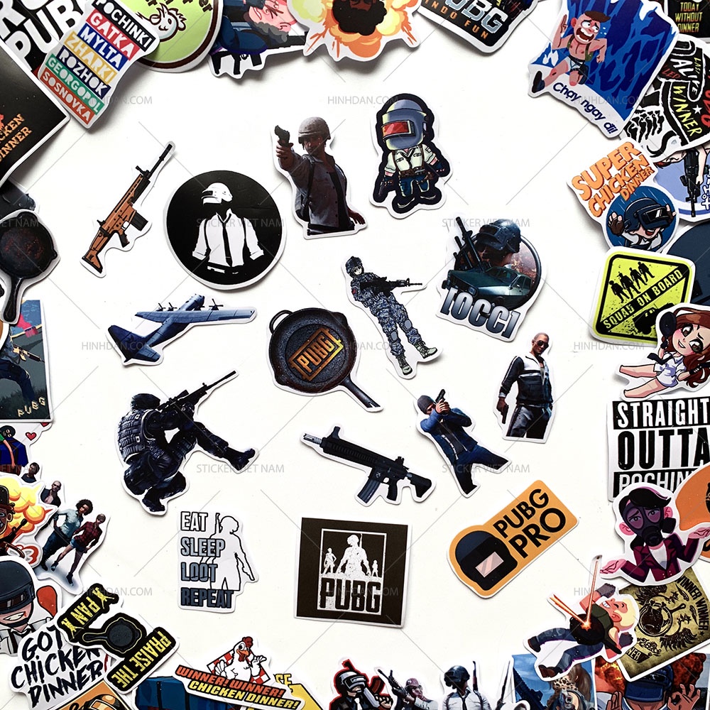 Stickers PUBG Chống Nước Trang Trí Nón Bảo Hiểm, Xe, Đàn Guitar, Laptop, Vali