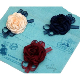 Cài áo hoa hồng lụa nơ voan handmade RP031