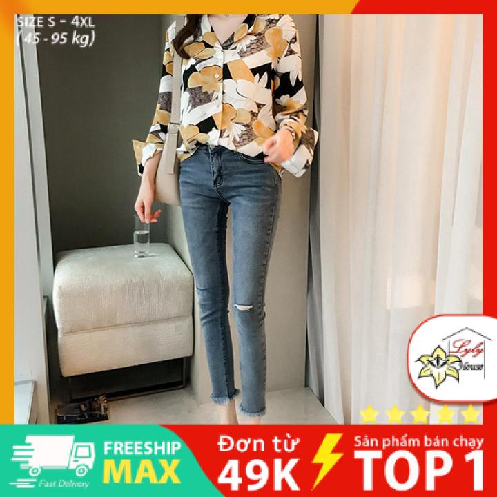 Áo sơ mi nữ công sở đẹp họa tiết form rộng sành điệu tay dài có size