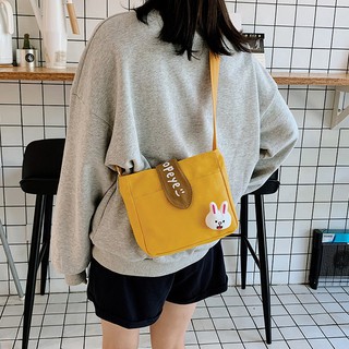 Túi đeo chéo nữ vải canvas xinh xắn có tặng kèm thú bông 2020