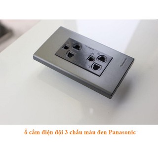 `Bộ ổ cắm đôi 3 chấu đen bóng Panasoni Wide