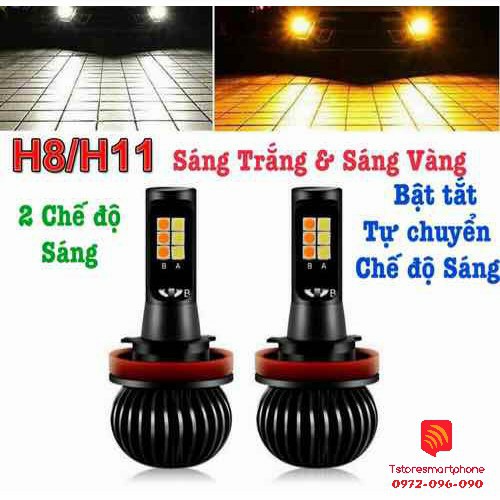 Đèn LED gầm hai chế độ hai màu trắng vàng H8-H9-H11-H16 880/881 PHÁ SƯƠNG(GIÁ 1 CHIẾC)