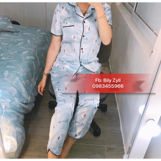 Bộ lụa Pijama tay cộc quần dài