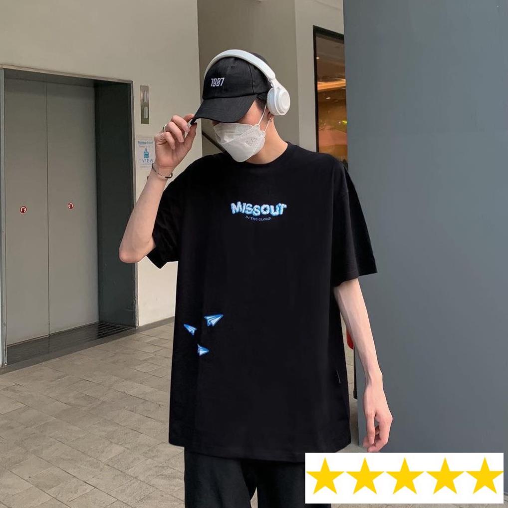 Áo thun in mẫu MissOUT Đám Mây form rộng tay lỡ nam nữ màu đen và trắng