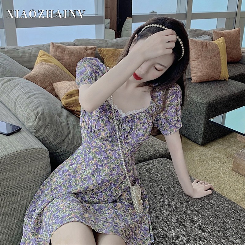 Xiaozhainv Đầm Ren Cổ Vuông Phong Cách Retro | BigBuy360 - bigbuy360.vn