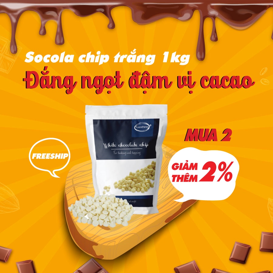 Socola Chip Trắng GANAFARM Túi Zip 1kg Loại Cao Cấp Dạng Viên Nhỏ Dùng Để Trang Trí Bánh Kẹo - CD113