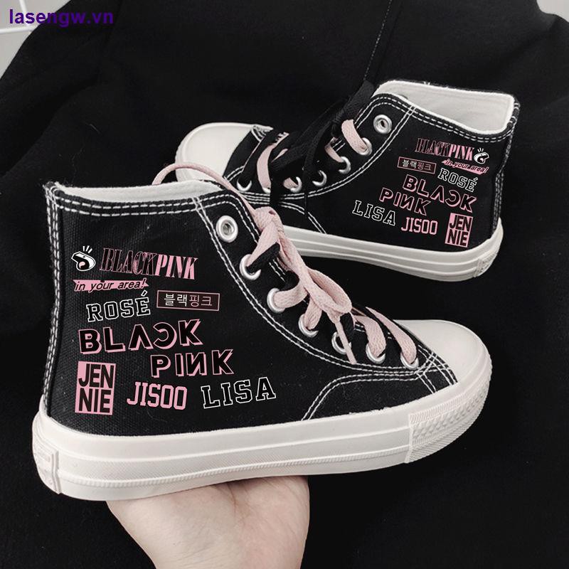 Giày thể thao bằng vải canvas cổ cao mẫu mới phong cách nhóm nhạc Blackpink độc đáo
