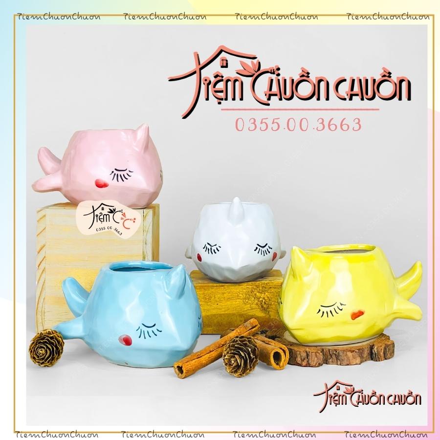 Chậu Hoa Sứ Cá Heo 4 Màu Pastel - Chậu Đất Nung, Chậu Trồng Sen Đá, Xương Rồng - tiemchuonchuon - Gốm sứ Bát Tràng.