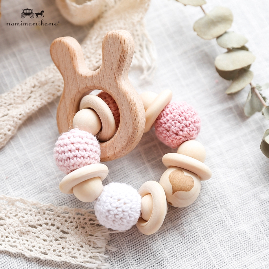 MAMIMAMIHOME Baby Crochet Beech Bracelet Đồ chơi mọc răng miễn phí BPA 1 CÁI