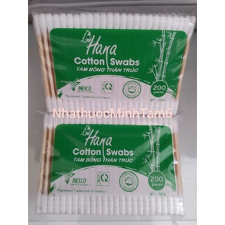 Tăm bông Hana - Tăm Bông cotton thân trúc (gói 200 que)