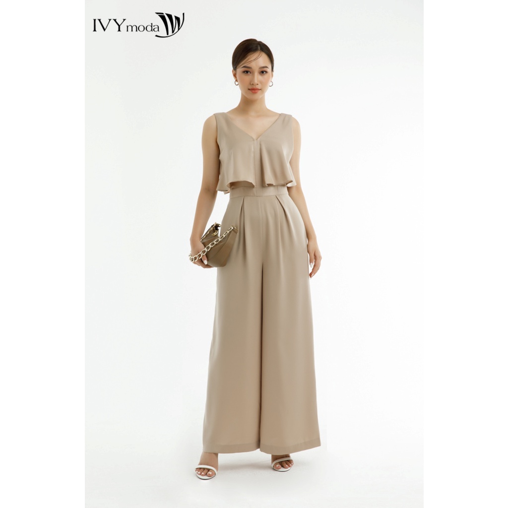 Jumpsuit lụa ống rộng nữ IVY moda MS 18M7431