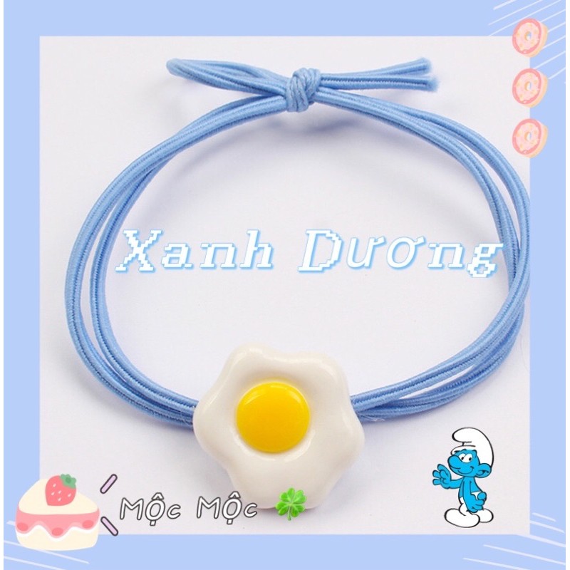 Dây chun, dây buộc tóc hoạ tiết trứng ốp la 4 màu dễ thương: Hồng, xanh dương, xanh lá, vàng