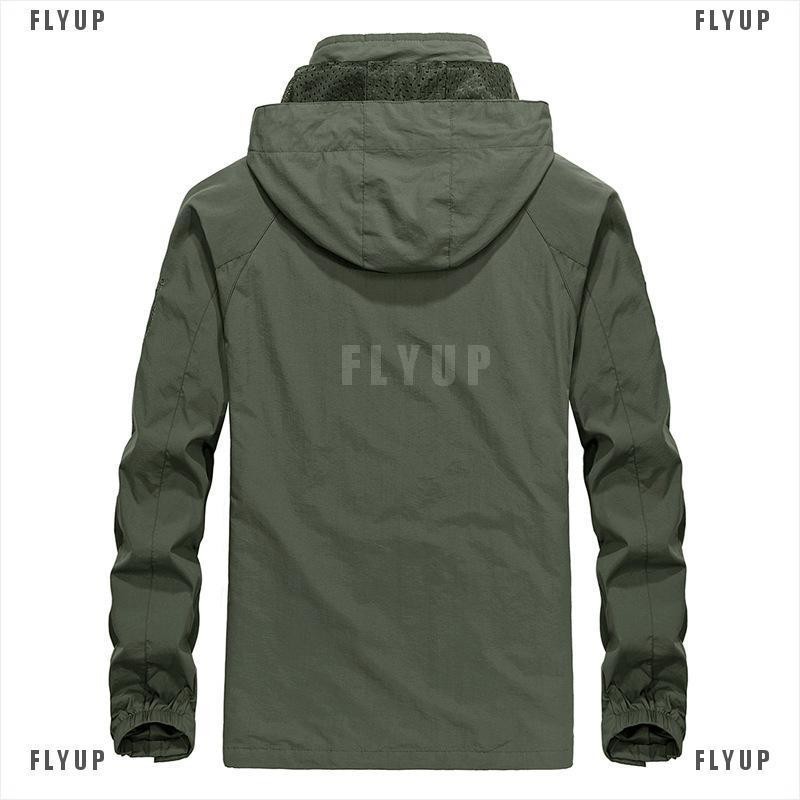 「FLYUP」Mens Windproof Waterproof Jacket Outdoor Hiking Hooded Rain Mac Coat Outwear