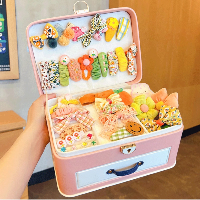 Set Dây Buộc Tóc + Dây Buộc Tóc Cao Su Đính Hoa Dễ Thương Cho Bé