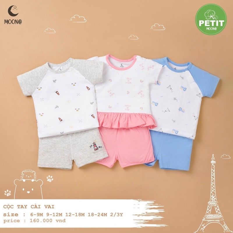 Bộ cộc tay petit Moon mềm mát, thấm hút bé trai bé gái