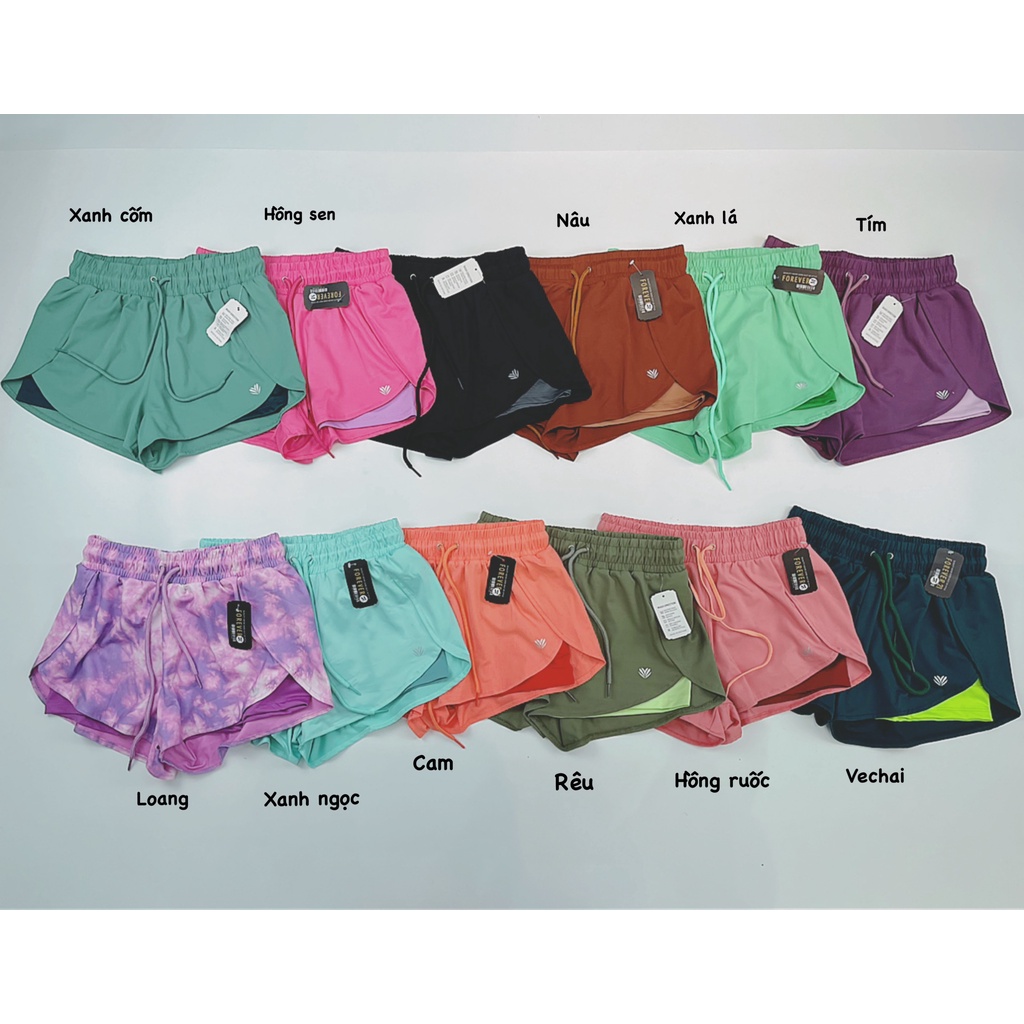 Quần Đùi Thể Thao Nữ 2 Lớp Thun Polly Co Giãn 4 Chiều, Lớp Lót Trong Có Túi Nhỏ