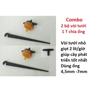 Combo t chia ống 6 mm + 2 bộ vòi tưới nhỏ giọt - bộ vòi tưới nhỏ giọt nhựa tốt + t