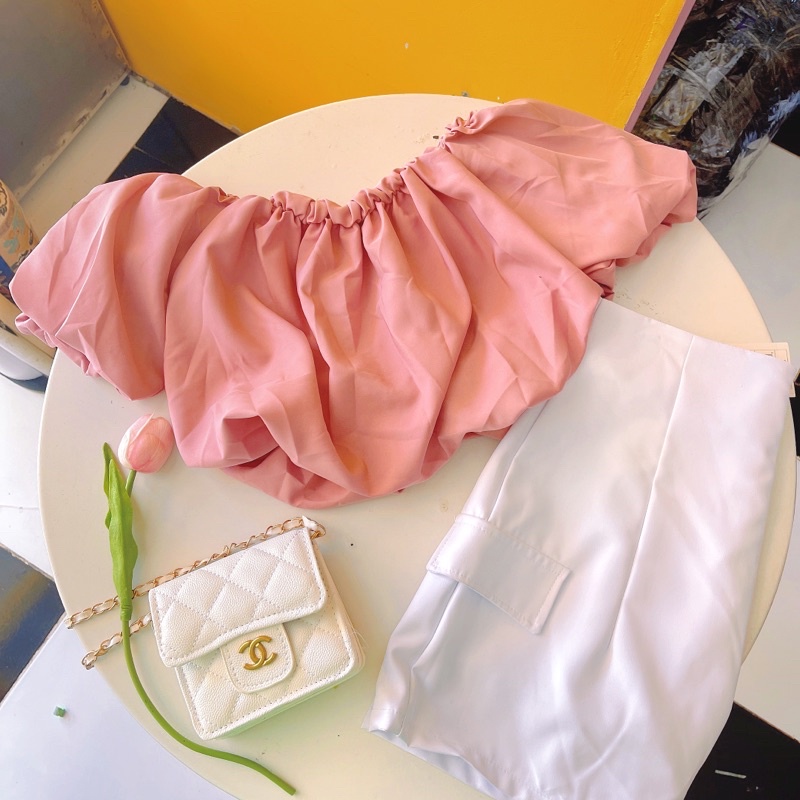 Áo Croptop Tay Bí Trễ Vai 2 lớp siêu xinh xắn YUMI BÁN SỈ