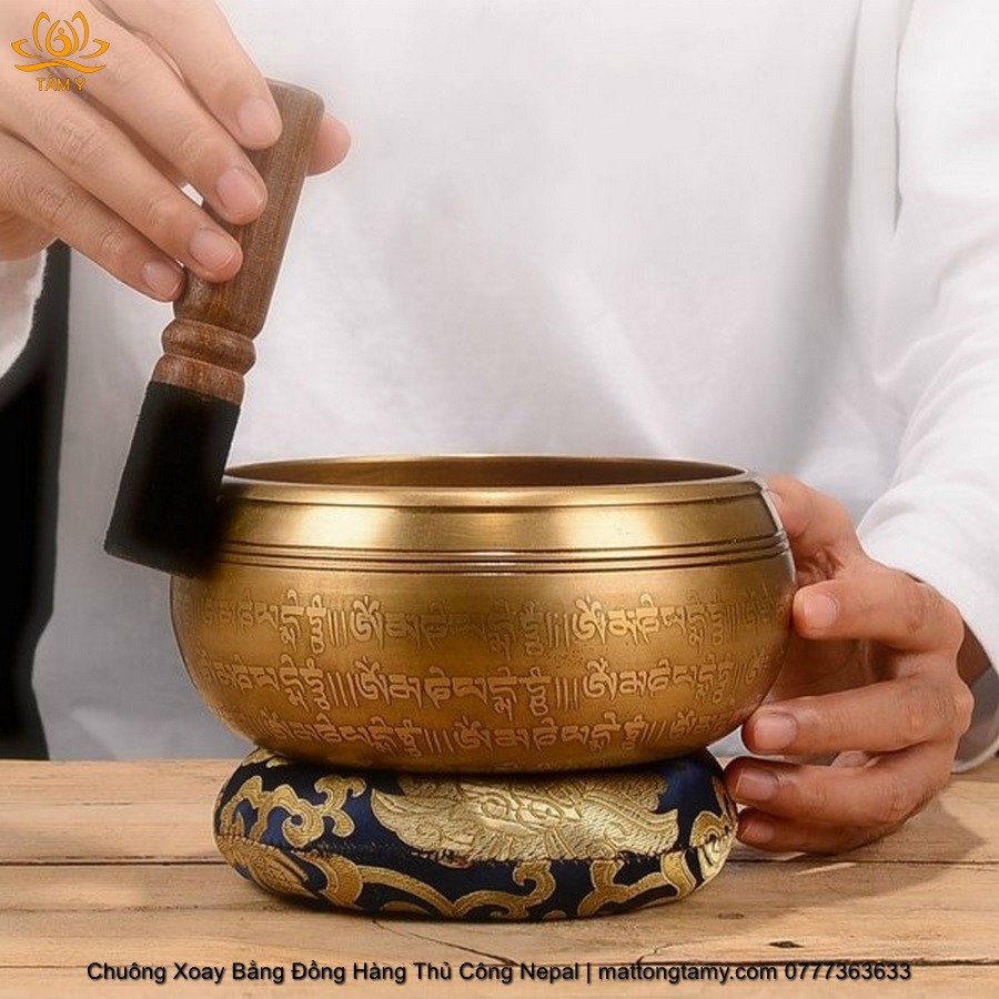 |Tặng Lót Chuông + Chày| Chuông Xoay Bằng Đồng Hàng Thủ Công Nepal (Chuông Hát - Singing Bowl)