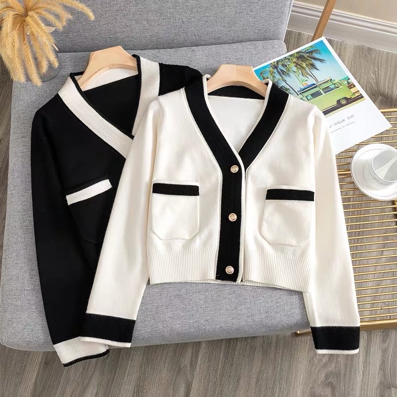 (FREESHIP) Áo Len Cardigan Đen Trắng Viền Quảng Châu Loại 1 (Hình Thật)