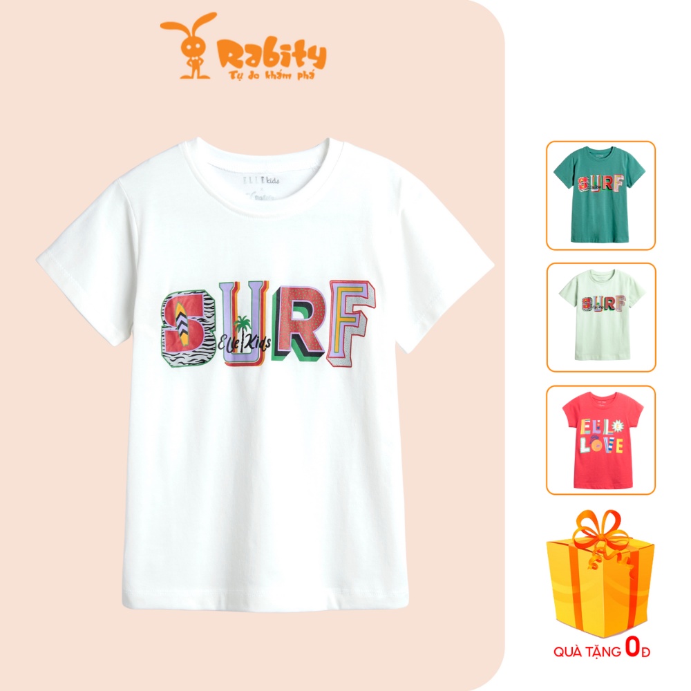 Áo thun in chữ ngắn tay bé trai bé gái Rabity x Elle Kids phông cotton mát mặc hè vải đẹp 82038.82006