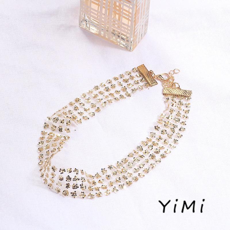 Vòng cổ Đính Kim Sa Lấp Lánh Phong Cách Quyến Rũ Dành Cho Nữ