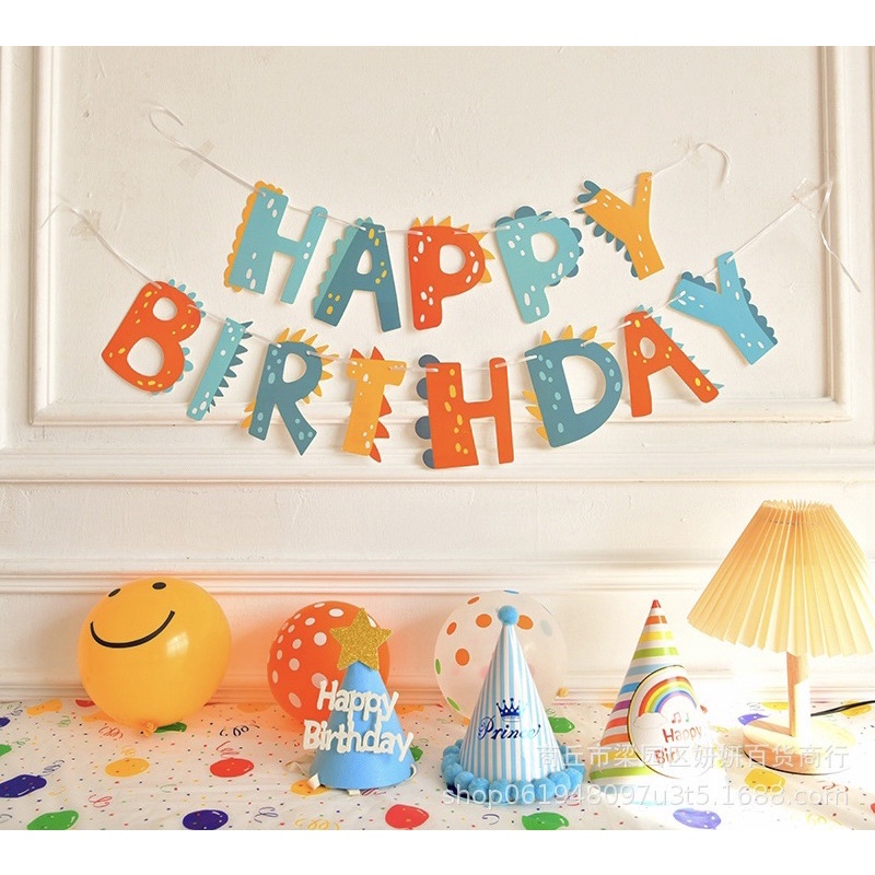 Dây Chữ Sinh Nhật HAPPY BIRTHDAY Kèm Sticker Thú Đáng Yêu